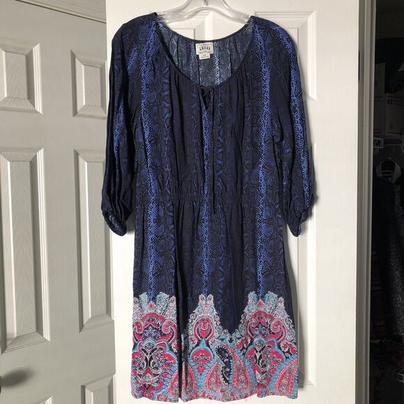Ariat dress XS‎ blue multicolor snakeskin print fit & flare knee length casual - Picture 1 of 8